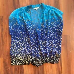 CAbi Blue Ombré Bubble Dot V-Neck Wrap Sheer Blouse, Medium